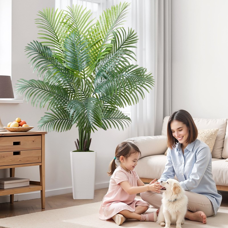 Tekopalmu muovilehdet 1829 mm valkoinen korkea ruukku sisä ja ulkokäyttöön