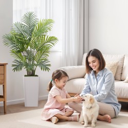 Tekokasvi arekapalmu muovilehdillä 1219 millimetriä korkea kaksi kappaletta valkoisissa ruukuissa