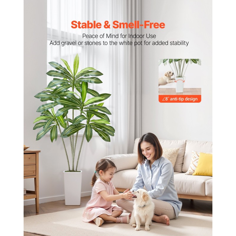 Tekodracaena 1829 mm valkoinen korkea ruukku PE-muovilehdet sisä ja ulkokäyttöön