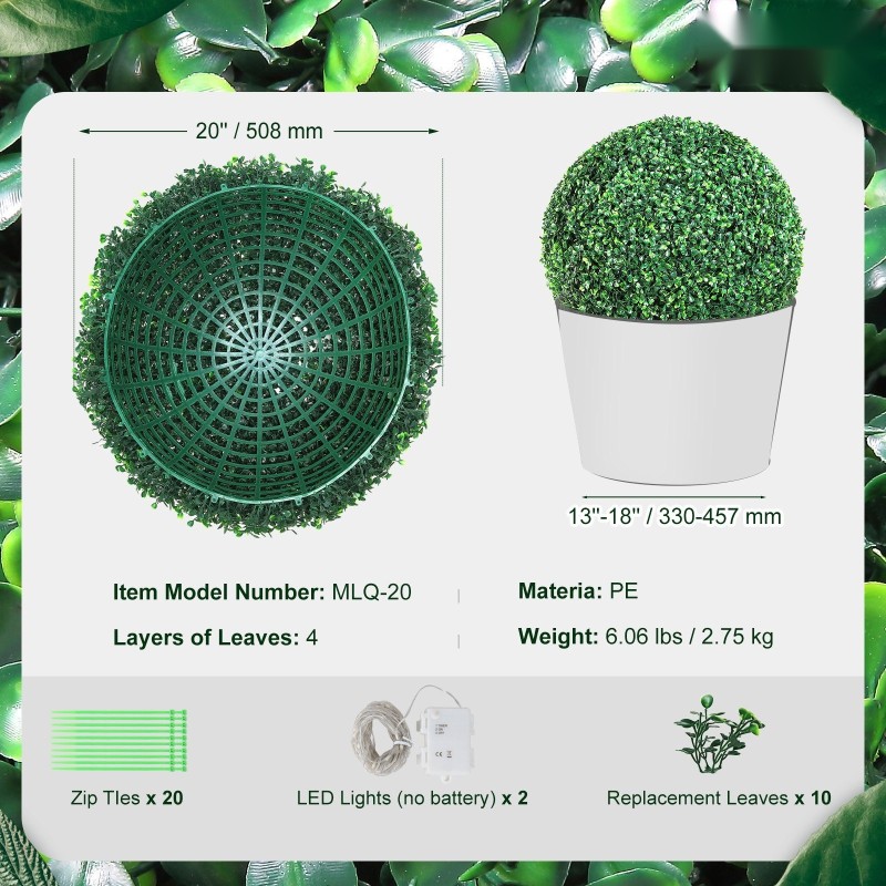 Tekopuksipuut pallomuotoiset 50,8 cm 2 kpl PE-muovi sisä ja ulkokäyttöön