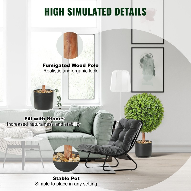 Tekokoristepensas pallomainen 61 cm 2 kappaletta PE-lehdet puuvarsi sisä- ja ulkokäyttöön