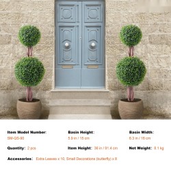 Keinotekoinen puksipuu muovinen 91 cm 2 kpl kaksipalloiset ruukuissa sisä ja ulkokäyttöön