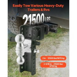 Säädettävä hiiliteräksinen kuulavetokoukku 2 tuuman vastaanottimeen 203 mm pudotus 9750 kg vetokyky