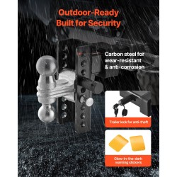 Säädettävä hiiliteräs kuulavetolaite 63,5mm vastaanottimeen 152mm pudotus 50mm ja 58,7mm kuulat