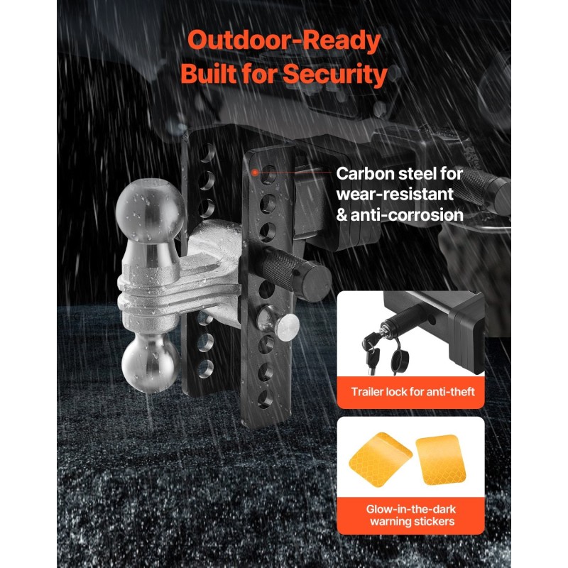 Säädettävä hiiliteräs kuulavetolaite 63,5mm vastaanottimeen 152mm pudotus 50mm ja 58,7mm kuulat