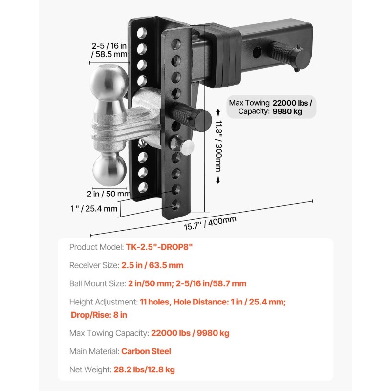Perävaunun kuulavetokannatin hiiliteräs 63,5 mm vetolaitteelle kuulat 50 mm ja 58,7 mm