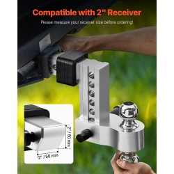 Säädettävä kolmikuulainen perävaunun vetokytkin 2 tuuman vastaanottimelle, 6 tuuman pudotus, 6800 kilogrammaa