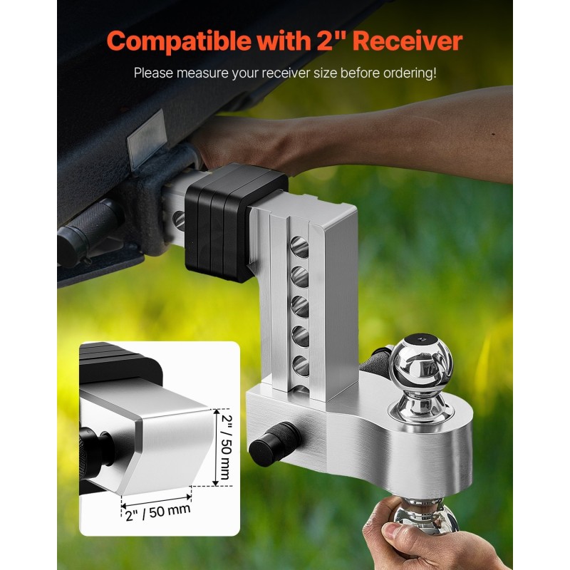 Säädettävä kolmikuulainen perävaunun vetokytkin 2 tuuman vastaanottimelle, 6 tuuman pudotus, 6800 kilogrammaa