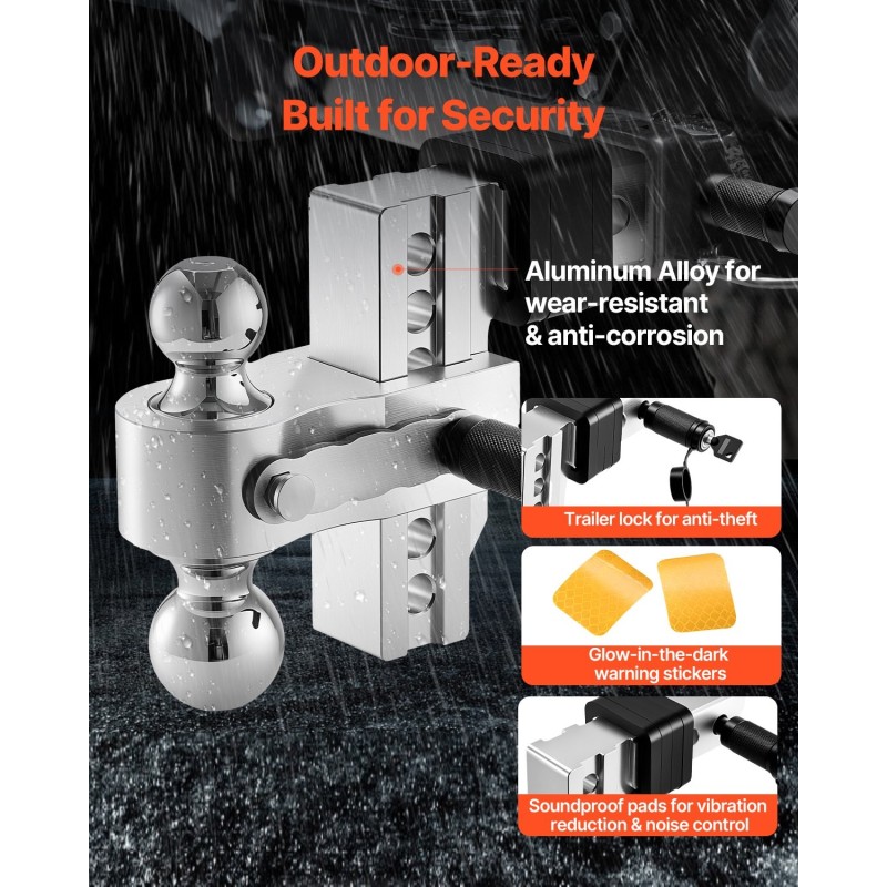 Säädettävä kolmikuulainen perävaunun vetokytkin 2 tuuman vastaanottimelle, 6 tuuman pudotus, 6800 kilogrammaa
