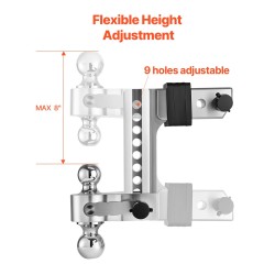 Vetokuulakoukku kolmipalloinen ja säädettävä 2,5 tuuman vastaanottimeen hiiliteräs ja alumiiniseos 8390 kilogrammaa