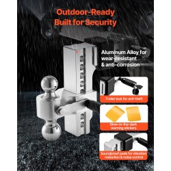 Vetokuulakoukku kolmipalloinen ja säädettävä 2,5 tuuman vastaanottimeen hiiliteräs ja alumiiniseos 8390 kilogrammaa