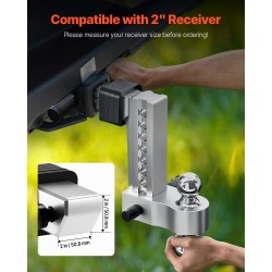 Säädettävä kolmipalloinen vetokuulakiinnike 2 tuuman vastaanottimeen 6800 kg 203 mm pudotus