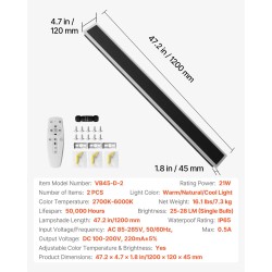 Ulkoseinävalaisimet 2 kpl 1200 mm IP65-vesitiivis säädettävä värilämpötila himmennettävä kaukosäätimellä