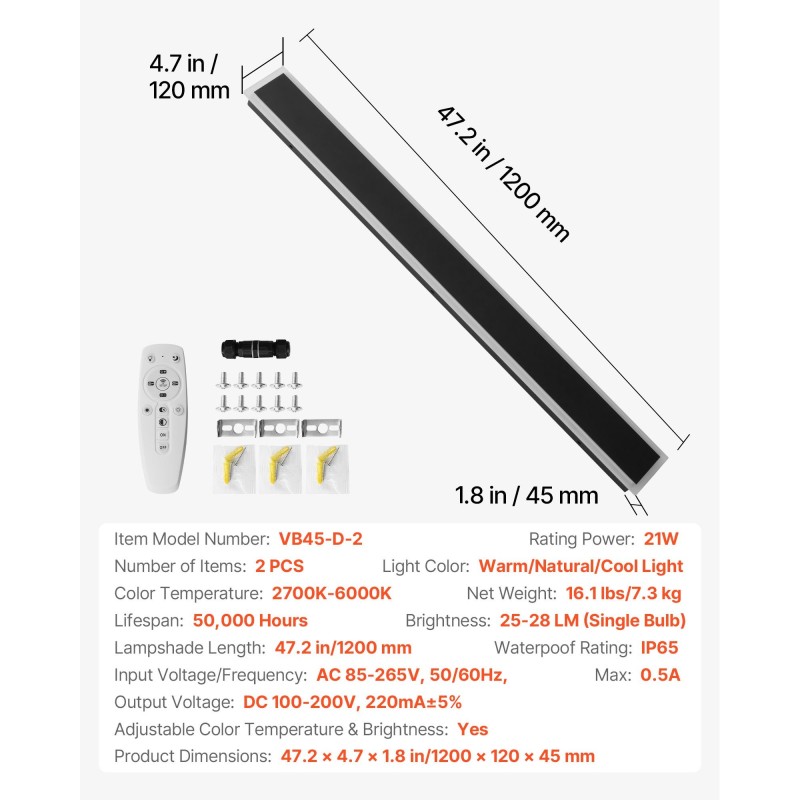 Ulkoseinävalaisimet 2 kpl 1200 mm IP65-vesitiivis säädettävä värilämpötila himmennettävä kaukosäätimellä