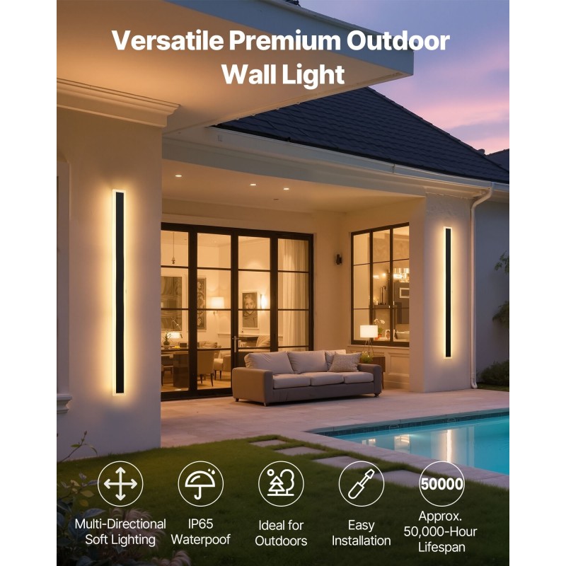 Ulkoseinävalaisin 1200 mm metallirunko akryylivarjostin 2 kpl IP65 3000K lämmin valo