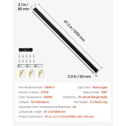 Ulkoseinävalaisin 1200 mm metallirunko akryylivarjostin 2 kpl IP65 3000K lämmin valo