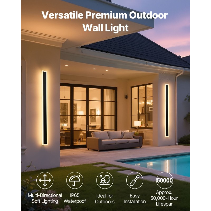 Ulkoseinävalaisin metallirunko 1000 mm 2 kpl LED-nauhat 3000K IP65