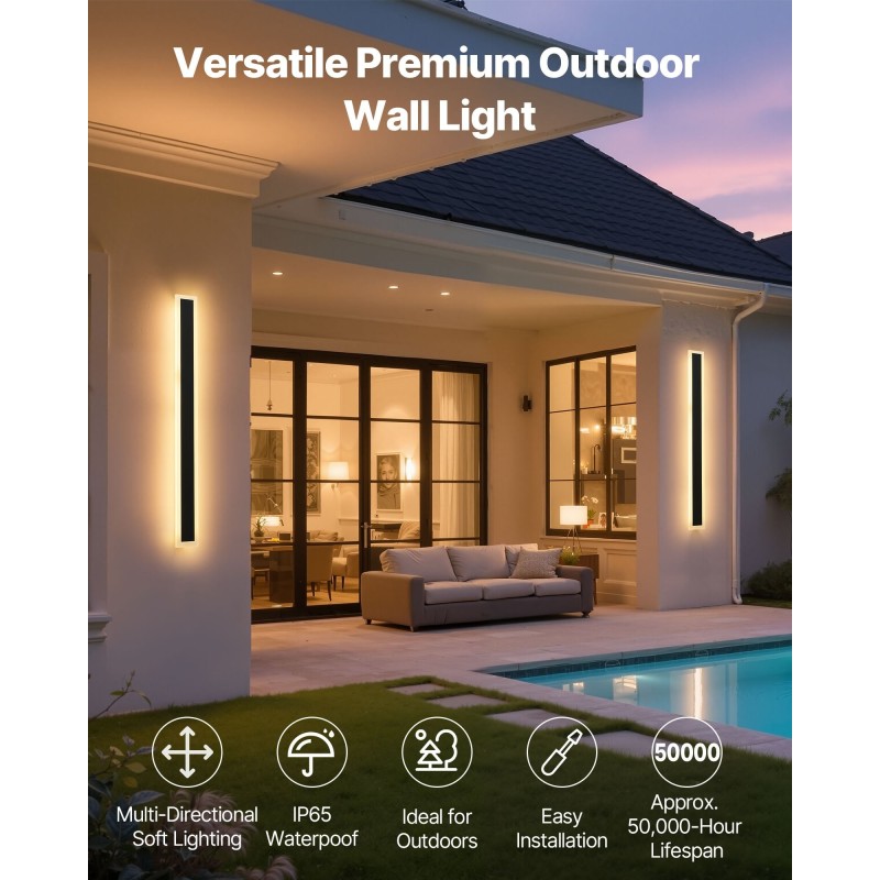 Ulkoseinävalaisimet säänkestävä metallirunko 2 kpl 800 mm 3000K IP65