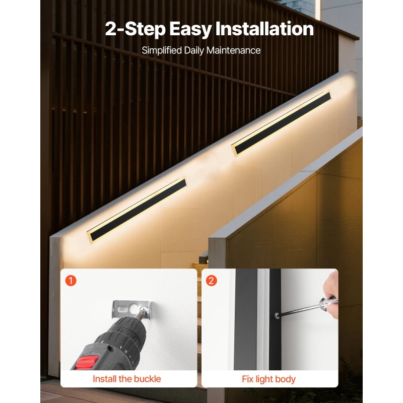 Ulkoseinävalaisimet säänkestävä metallirunko 2 kpl 800 mm 3000K IP65