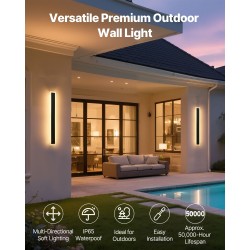 Ulkoseinävalaisimet LED 2 kpl 600 mm ruosteenkestävä IP65 himmennettävä säädettävä 2700–6000K