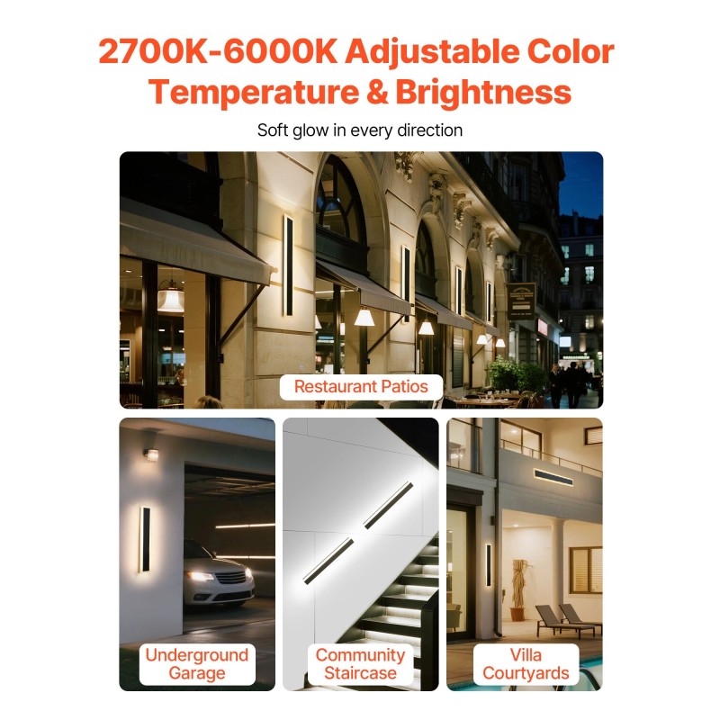 Ulkoseinävalaisimet LED 2 kpl 600 mm ruosteenkestävä IP65 himmennettävä säädettävä 2700–6000K