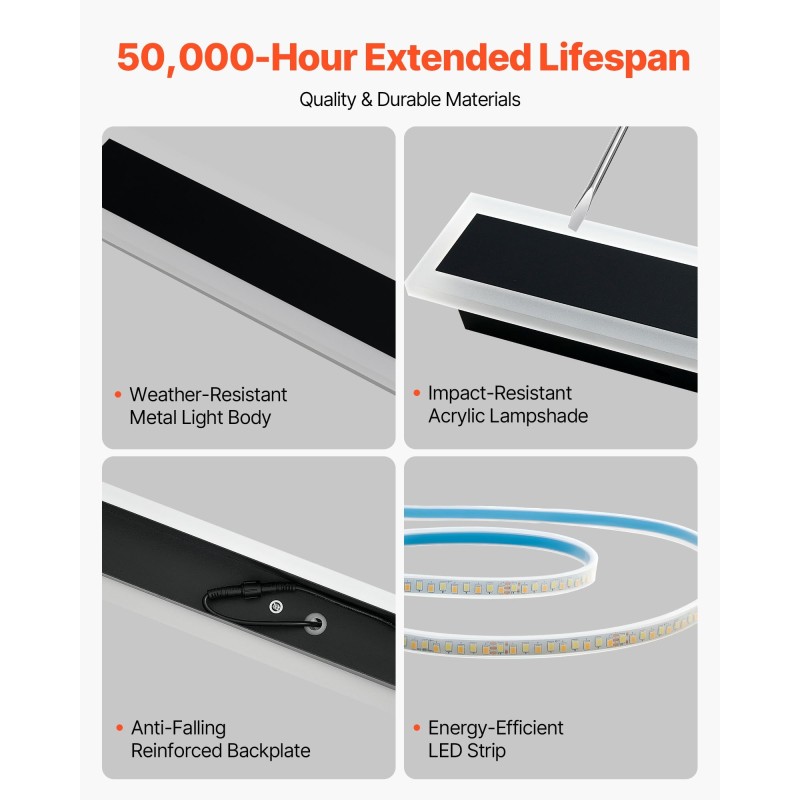 Ulkoseinävalaisin 600 mm metallirunkoinen akryylivarjostin 3000K IP65 LED ulkokäyttöön