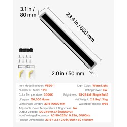 Ulkoseinävalaisin 600 mm metallirunkoinen akryylivarjostin 3000K IP65 LED ulkokäyttöön