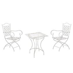 Nostalginen rautainen puutarhakalusto: pöytä ja tuolit terassille