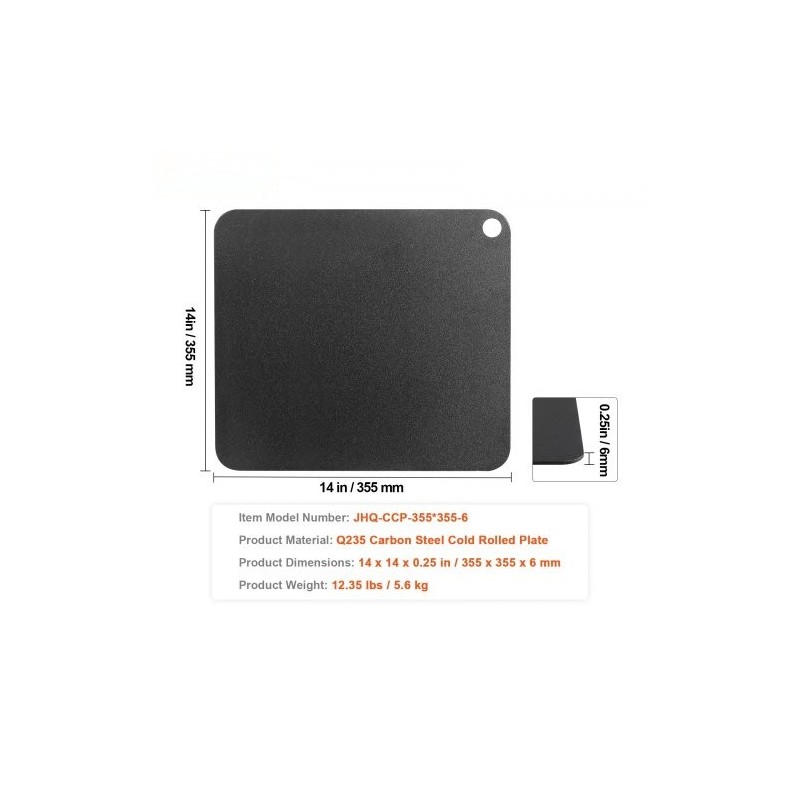 Pizzateräslevy 355 x 355 x 6 mm esimaustettu hiiliteräs uuniin ja grilliin