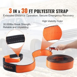 Vinssin talteenottosetti polyesterihihna 7,6 cm leveä 914 cm pitkä 2 D-rengasta säilytyslaukku