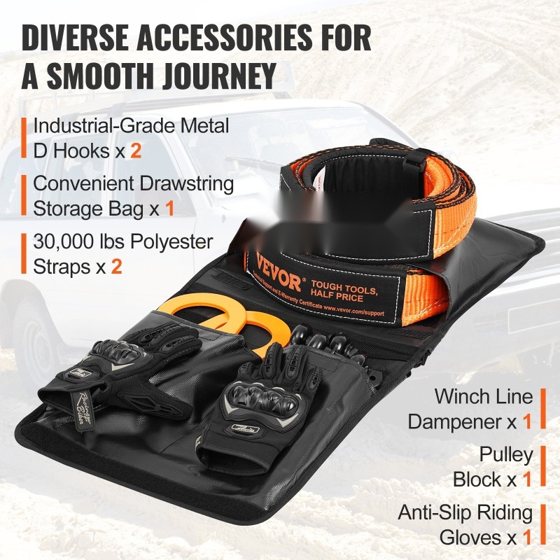 Maastoajoneuvojen talteenottosarja polyesteri hinausliina 7,6 x 914,4 cm 2 D-rengassakkelia väkipyörä