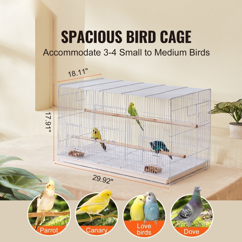 Lintuhäkki Q195-hiiliteräs 760x460x455 mm valkoinen pienille linnuille