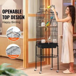 Lintuhäkki tilava pienille ja keskikokoisille linnuille pyörätelineellä irrotettavalla tarjottimella