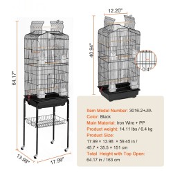 Lintuhäkki tilava pienille ja keskikokoisille linnuille pyörätelineellä irrotettavalla tarjottimella
