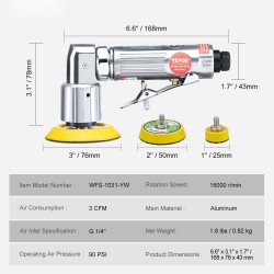 Pienikokoinen paineilma-epäkeskohiomakone alumiini 2,5 5,1 ja 7,6 cm 15000 kierrosta minuutissa 58-osainen