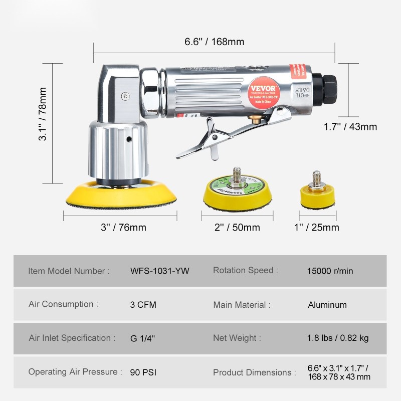 Pienikokoinen paineilma-epäkeskohiomakone alumiini 2,5 5,1 ja 7,6 cm 15000 kierrosta minuutissa 58-osainen