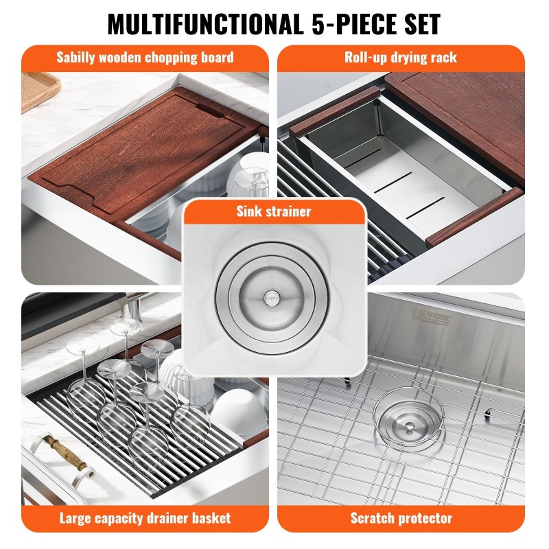 Keittiöallas 304-ruostumaton teräs 36 tuumaa yksiallas päältä asennettava maalaistyylinen