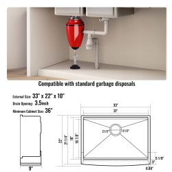 Keittiöallas 304-ruostumaton teräs päälleasennettava yksialtainen 33 tuumaa maalaistyylinen reunatasolla