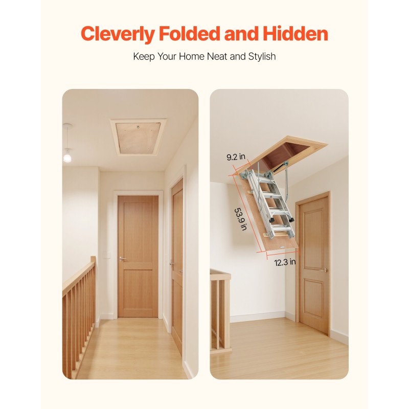 Ullakontikkaat alumiinirunko puuluukku taitettava 170 kg kantavuus säädettävä korkeus 3–3,13 m