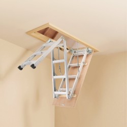 Ullakontikkaat alumiinirunko puuluukku taitettava 170 kg kantavuus säädettävä korkeus 3–3,13 m