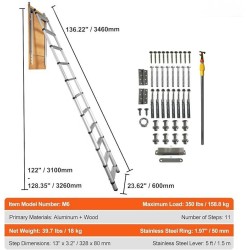 Vinttitikas alumiinirunkoinen teleskooppinen 158,8 kg kantavuus 100x60 cm aukko 3–3,2 m kattokorkeuksiin