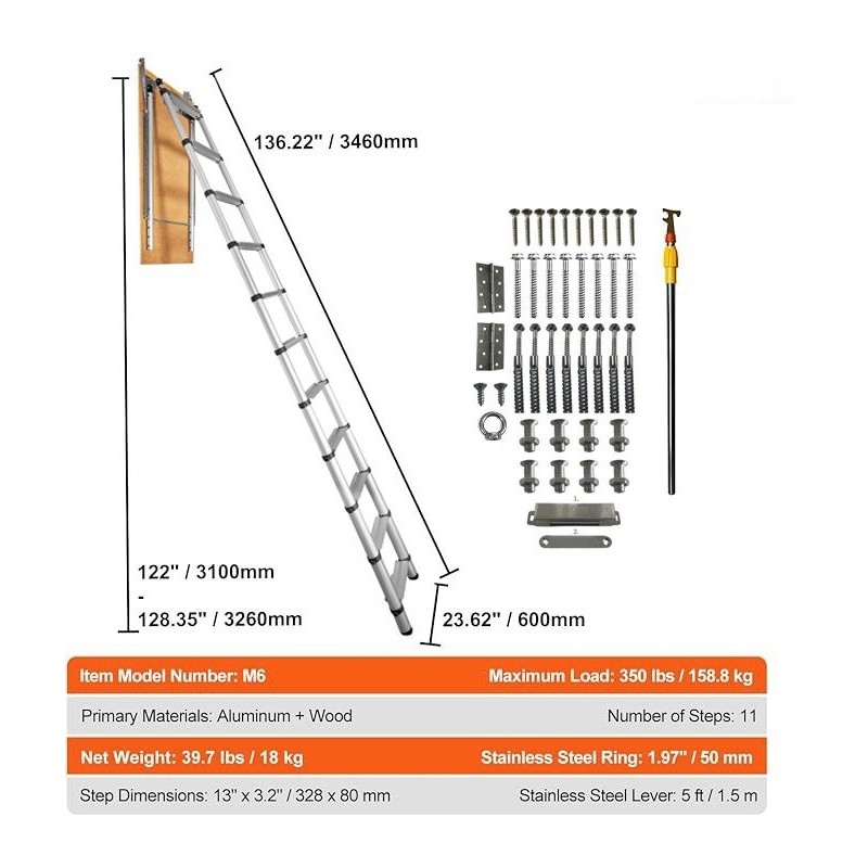 Vinttitikas alumiinirunkoinen teleskooppinen 158,8 kg kantavuus 100x60 cm aukko 3–3,2 m kattokorkeuksiin