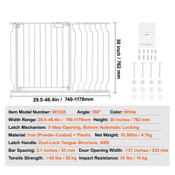 Turvaportti valkoinen rauta ja muovi 74,9–122,9 senttimetriä 76,2 senttimetriä lapsille ja lemmikeille