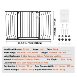 Turvaportti rautaa ja muovia säädettävä leveys 749–1346 mm korkeus 762 mm musta