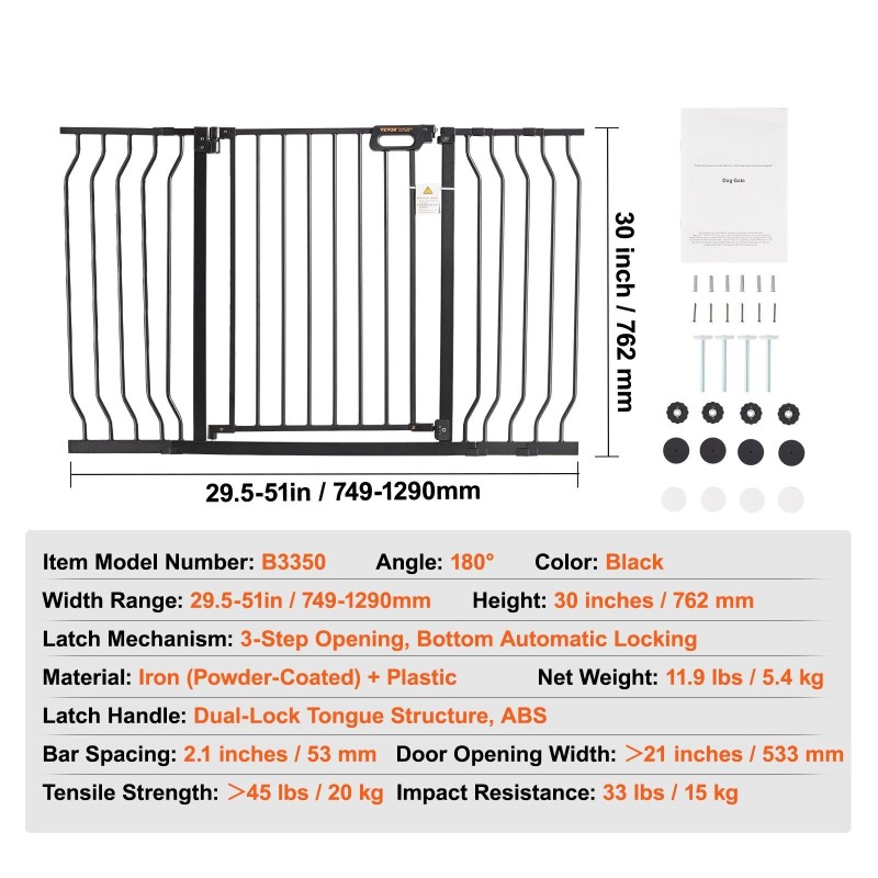 Turvaportti rautaa ja muovia säädettävä leveys 749–1346 mm korkeus 762 mm musta