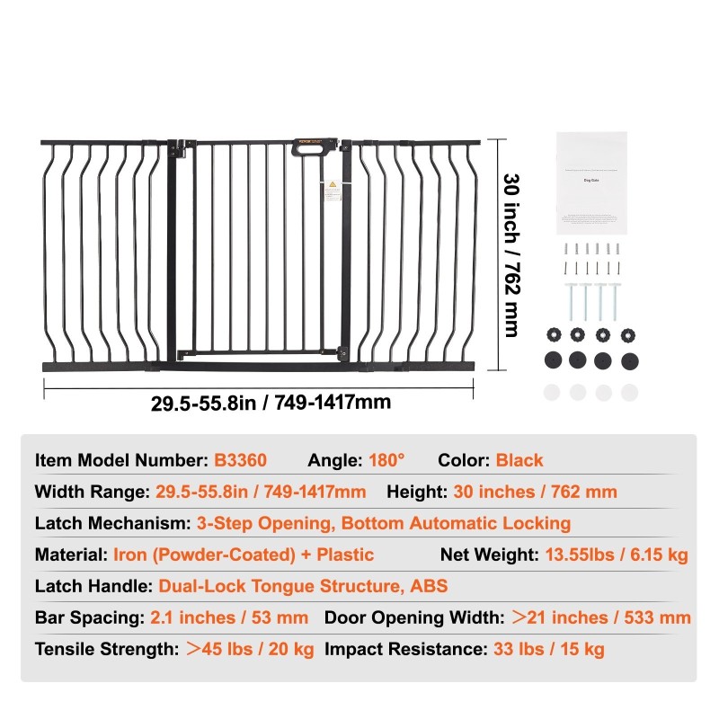 Turvaportti rautaa ja muovia säädettävä leveys 749–1417 mm korkeus 762 mm