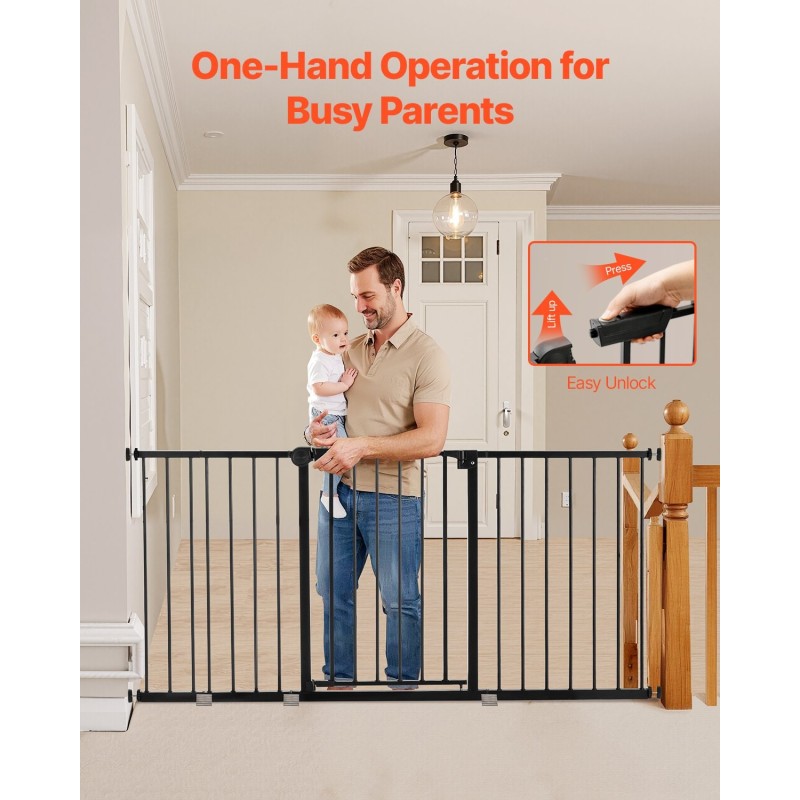 Turvaportti 154–161 senttimetriä leveä 76 senttimetriä korkea painekiinnitys yhdellä kädellä avattava musta