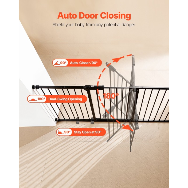 Turvaportti 154–161 senttimetriä leveä 76 senttimetriä korkea painekiinnitys yhdellä kädellä avattava musta