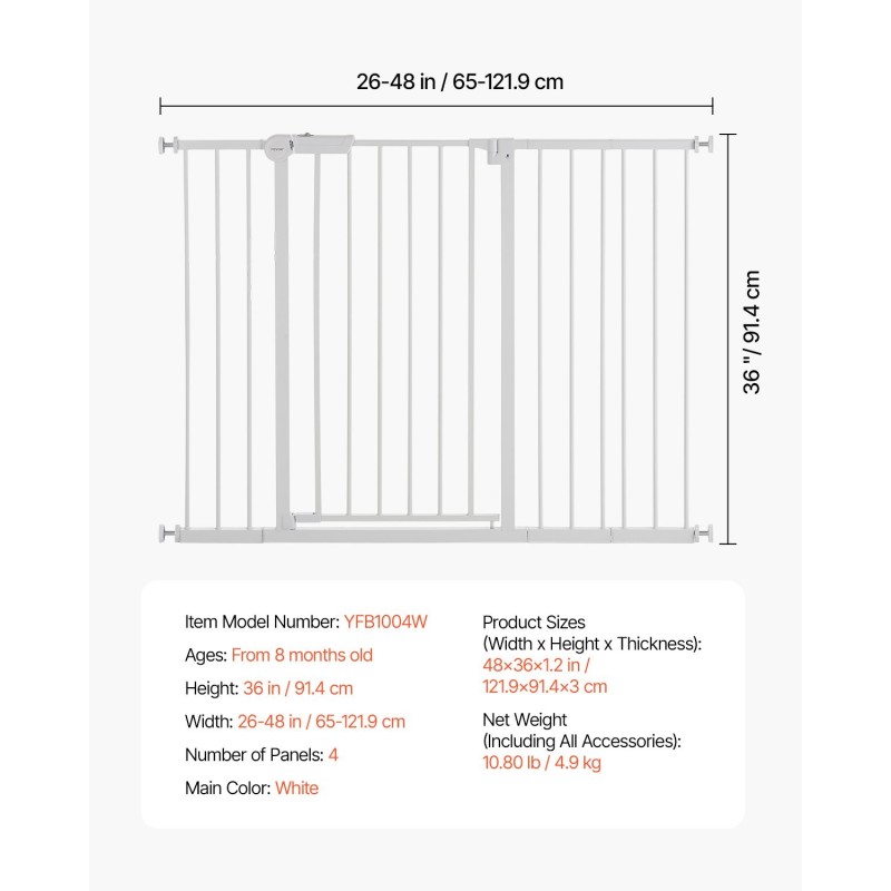 Turvaportti lapsille ja lemmikeille 65–122 cm leveys 91 cm korkeus painekiinnitys valkoinen