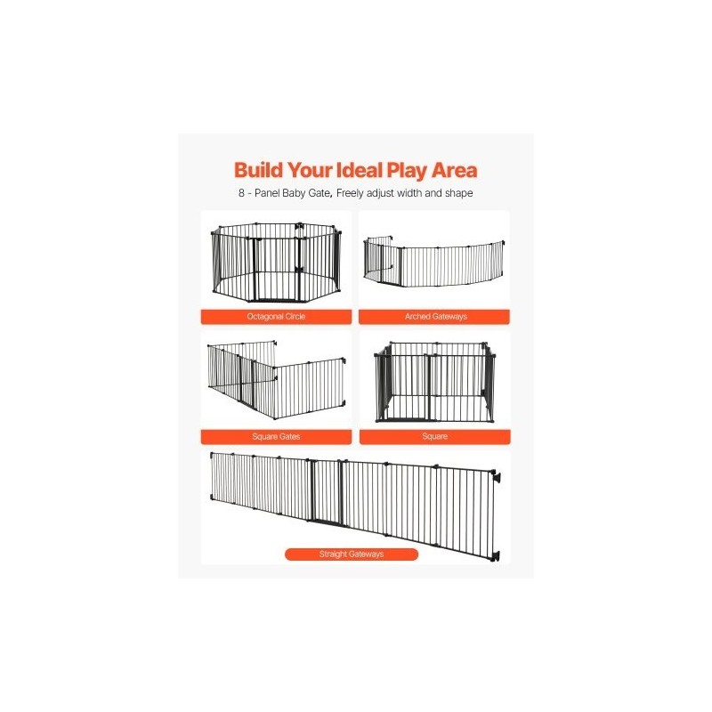Turvaportti 8 paneelia 487 cm leveä 71 cm korkea musta taitettava
